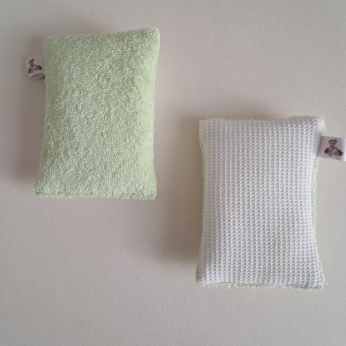 Eponge à vaisselle -  tissu micro eponge de bambou et mini nid d'abeilles -  vert anis/ecru