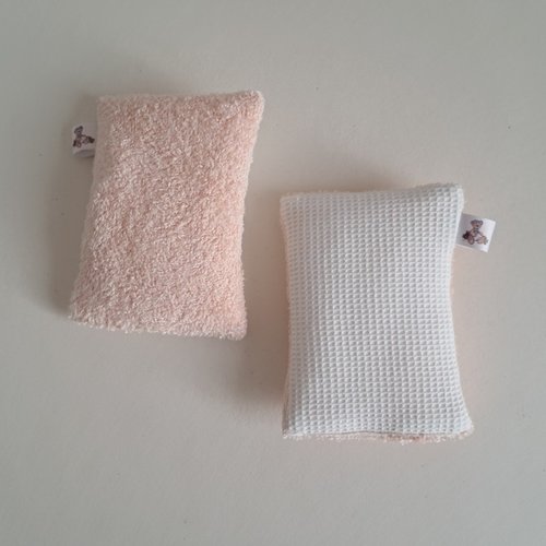 Eponge à vaisselle -  tissu micro eponge de bambou et mini nid d'abeilles -  pêche/ecru