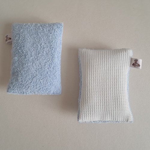 Eponge à vaisselle -  tissu micro eponge de bambou et mini nid d'abeilles -  bleu ciel/ecru