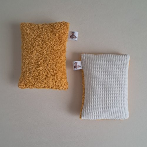 Eponge à vaisselle - tissu eponge et mini nid d'abeilles - curry/ecru