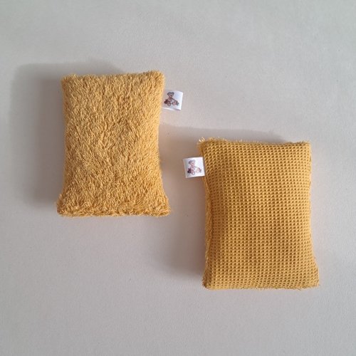 Eponge à vaisselle -  tissu eponge et mini nid d'abeilles - curry