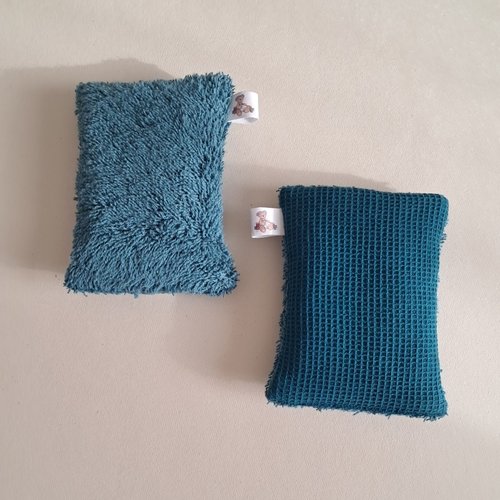 Eponge à vaisselle -  tissu eponge et mini nid d'abeilles - pétrole