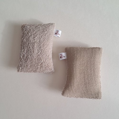 Eponge à vaisselle -  tissu eponge et mini nid d'abeilles - beige foncé