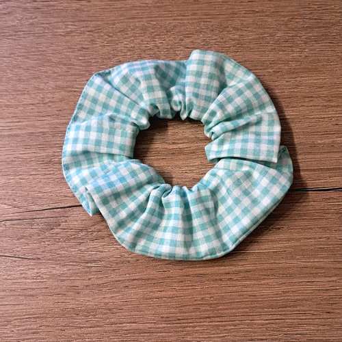 Accessoires de cheveux - chouchou - tissu vichy bleu vert