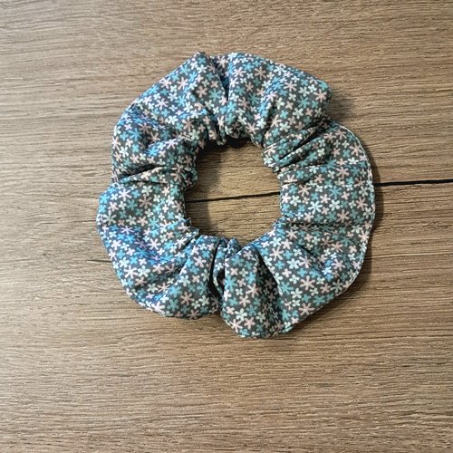 Accessoires de cheveux - chouchou - tissu fleuri / bleu gris