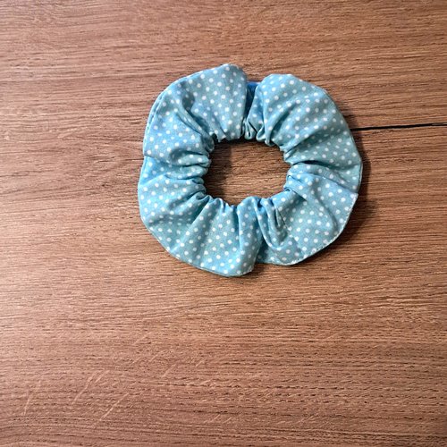 Accessoires de cheveux - chouchou - tissu bleu ciel à pois blancs