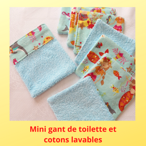 Promo cotons lavables + mini gant de toilette - sirène princesse.