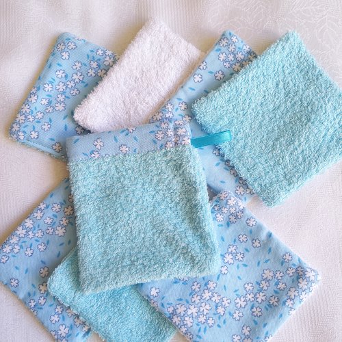 Lingettes lavables + petit gant de toilette pour bébé, enfant ou maman. cotons lavables.