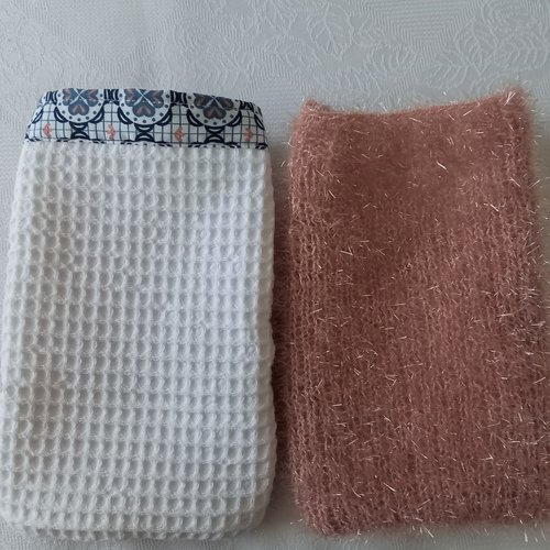 Gant de toilette - Biais étoiles beige/blanc Micro-polaire rose