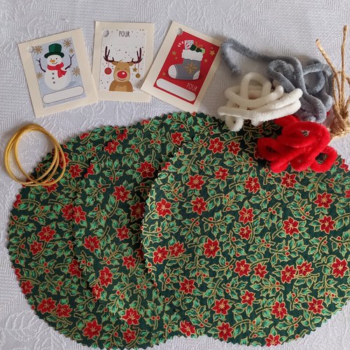 3 couvre pots en tissu de noël, avec liens, étiquettes cadeau, élastiques, 2 tailles au choix