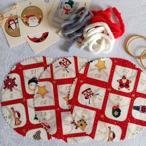 3 couvre pots en tissu de noël, avec liens, étiquettes cadeau, élastiques, 2 tailles au choix
