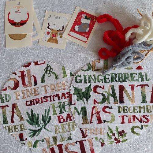 3 couvre pots en tissu de noël, avec liens, étiquettes cadeau, élastiques, 2 tailles au choix