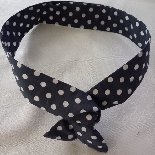 Bandeau headband rigide, bleu à pois.