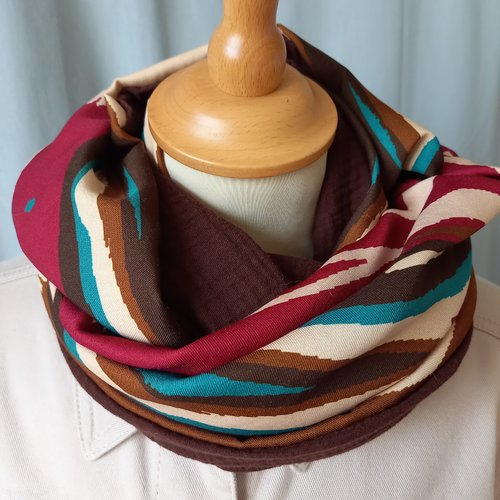 Double écharpe snood femme, tissu zébré, double col ,écharpe tube, foulard , tour de cou,