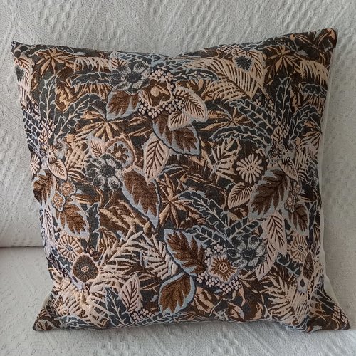 Housse de coussin en tissu gris, beige et doré
