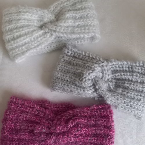Bandeau croisé en laine pour femme, headband laine, tricoté main