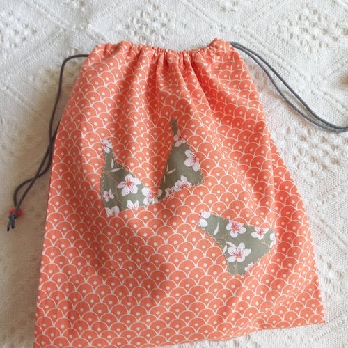 Sac à lingerie, pour vos voyages, en tissu coton saumon
