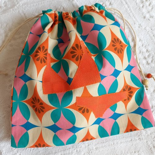 Sac à lingerie, pour vos voyages, en tissu coton beige et orange