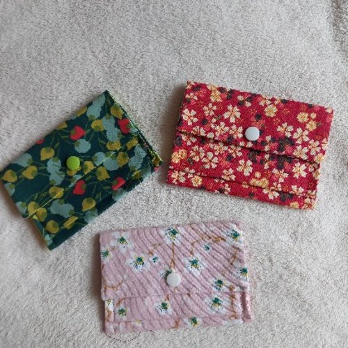Porte-monnaie en tissu 2 compartiments, porte-cartes femme en tissu,