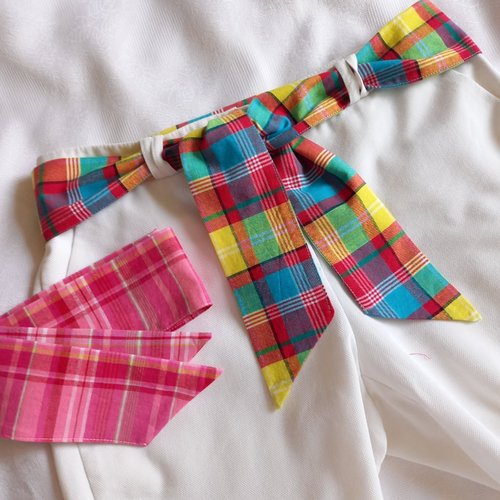 Ceinture bandeau tissu madras, tissu des iles, rose et multicolore