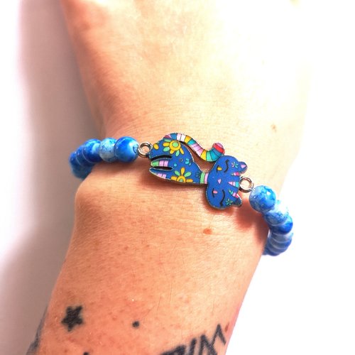 Bracelet chat perle bleu 