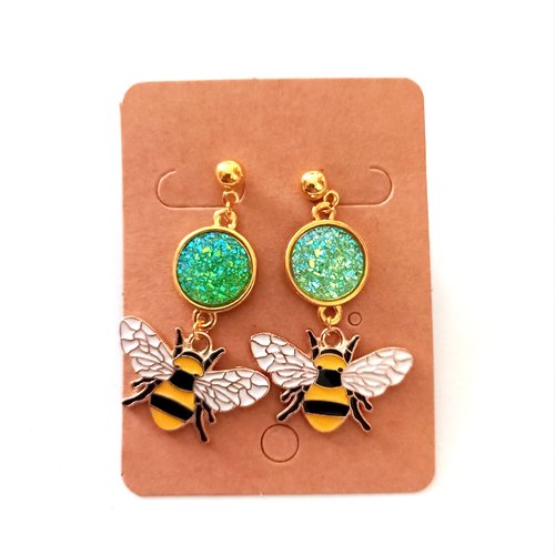 Boucles d'oreilles abeilles vert