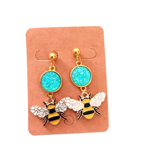 Boucles d'oreilles abeilles bleu