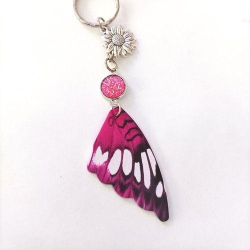 Porté clé papillon rose