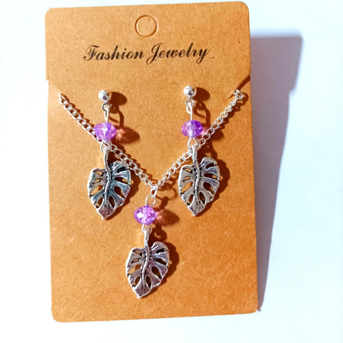 Parure feuille tropicale mauve