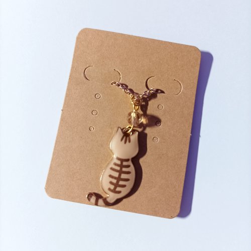 Collier chat roux tigré perle