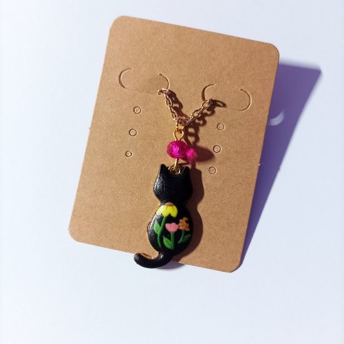 Collier chat noir fleurie perle