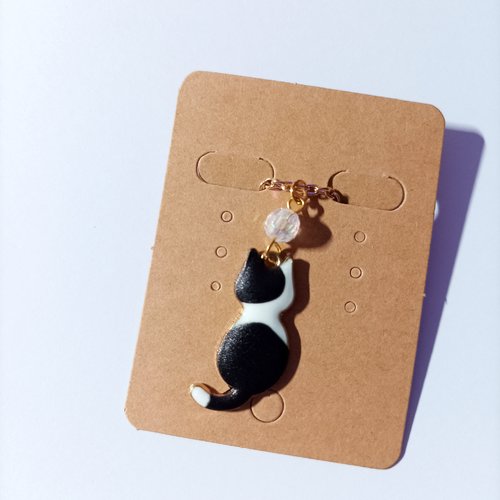 Collier chat noir et blanc 2 perle