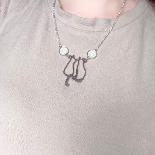 Collier couple chat argenté