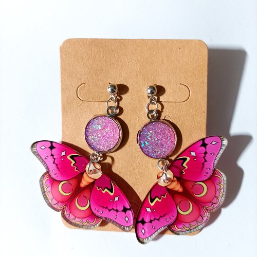 Boucle d'oreille papillon rose acrylique