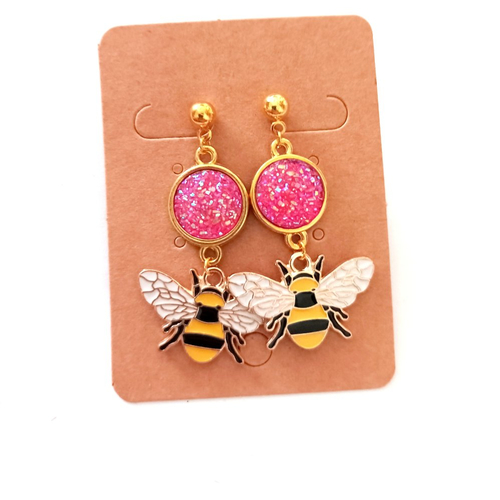 Boucles d'oreilles abeilles rose