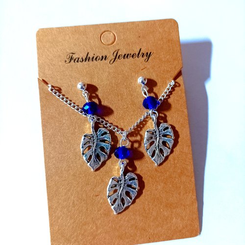 Parure feuille tropicale bleu foncé