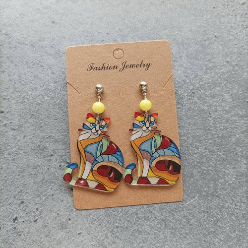 Boucles d'oreilles chat mosaïque