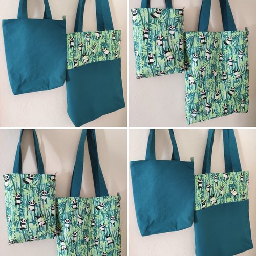 Lot de 2 tote bags réversibles en coton