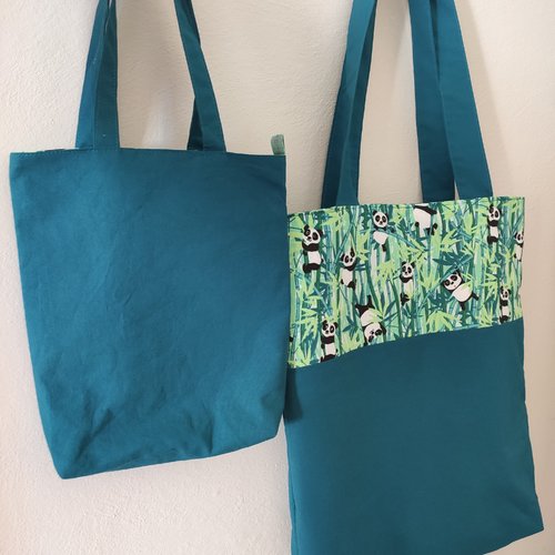 Lot de 2 tote bags réversibles en coton