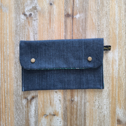 Trousse en jean recyclé - hexagone vert et doré