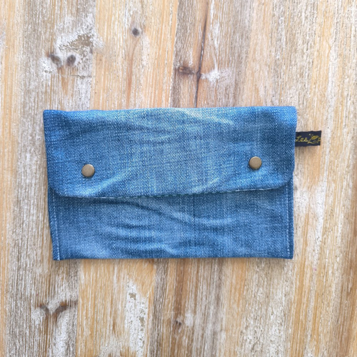 Trousse en jean recyclé - carreaux vichy vert
