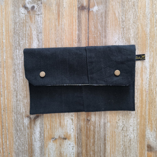 Trousse en jean recyclé - noir et éventails doré