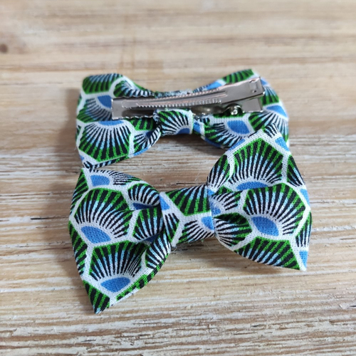 Lot de 2 barrettes nœud fait main - paon