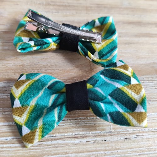 Lot de 2 barrettes nœud fait main - "pharaon" centre noir