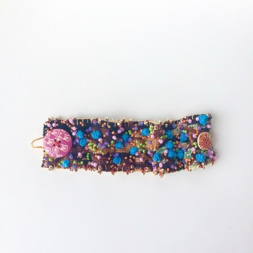 Bracelet textile - manchette hippie - bijoux recyclés