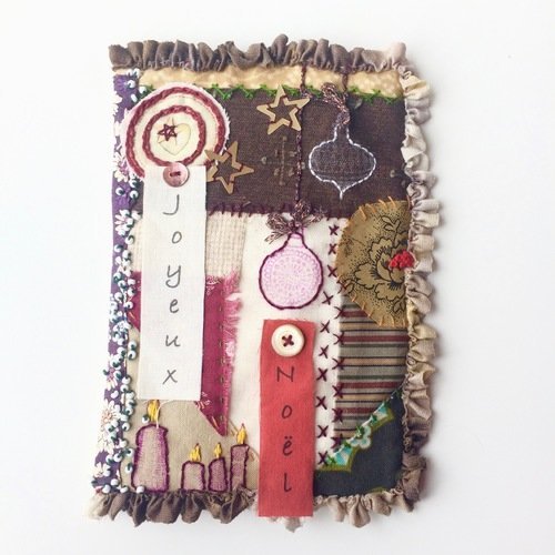 Carte textile brodée - carte de noël - carte originale