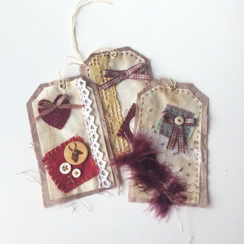 Etiquettes textiles - étiquettes cadeaux - étiquettes scrap - étiquettes de noël