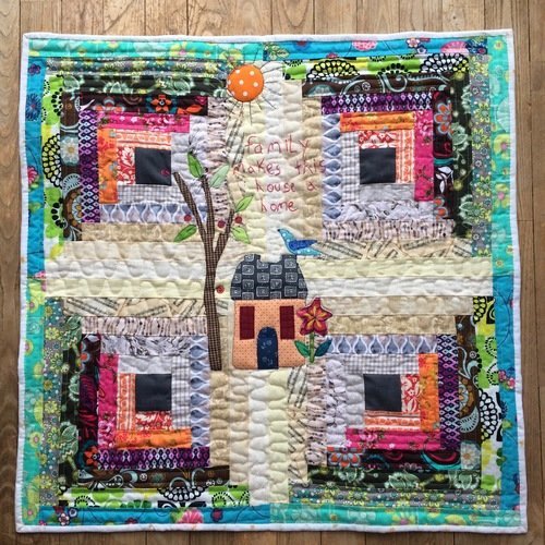 Tableau textile contemporain vert et blanc - patchwork mural - décoration d'intérieur textile