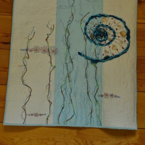 Panneau mural textile contemporain - patchwork moderne - tableau textile