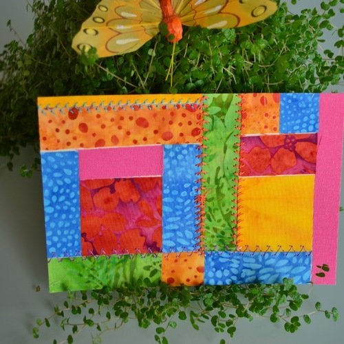 Carte textile brodée - carte patchwork